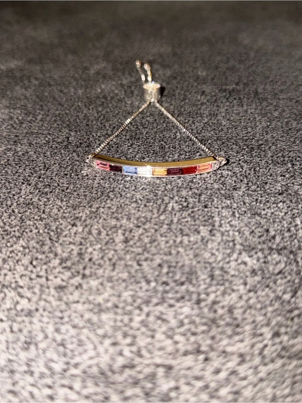 Silver Multi-Gem Bar Bracelet - with adjustable pave’ stone slide closure